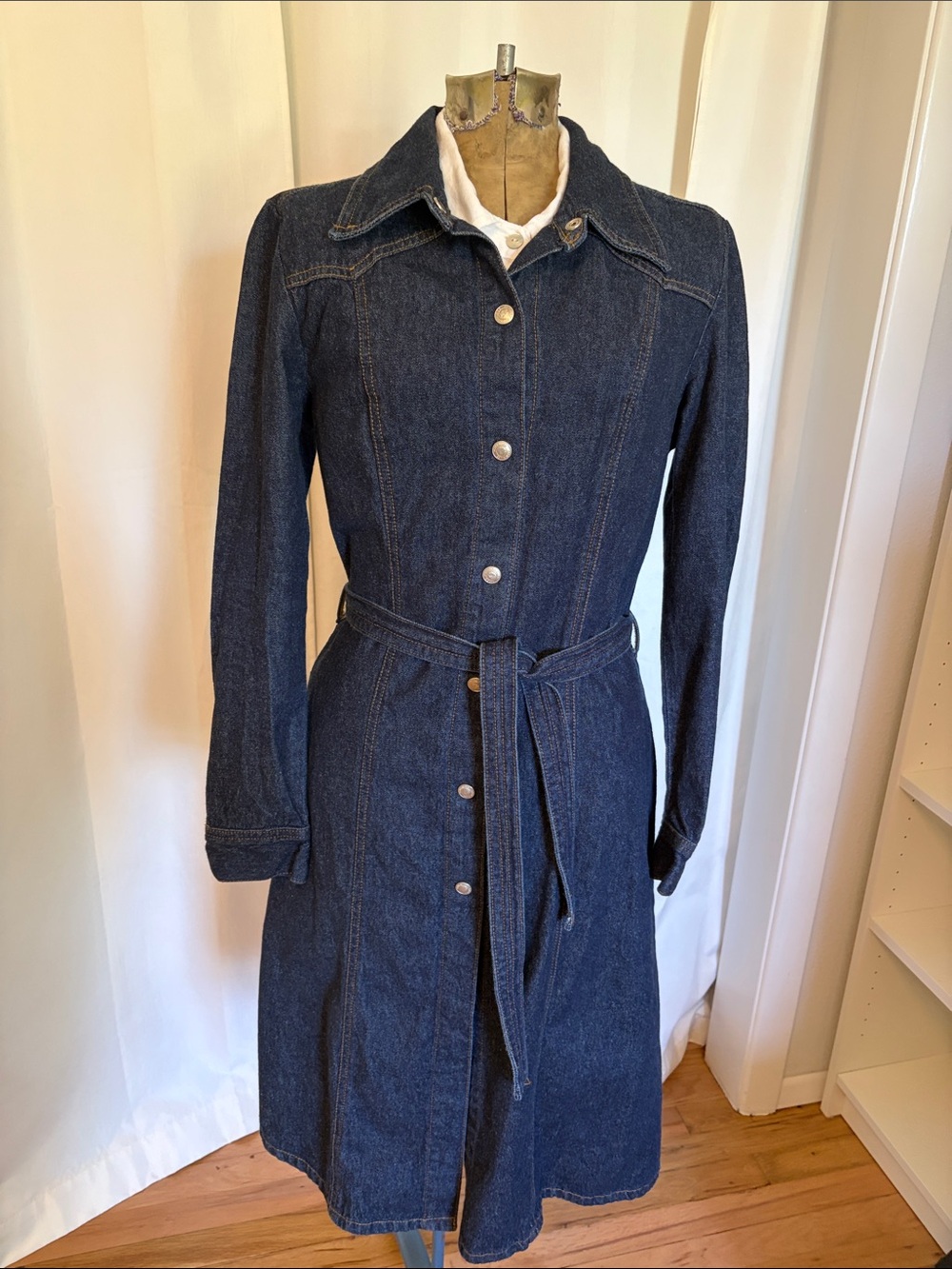 Denim dress snap front belt vintage medium cowgirl rodeo western ranch